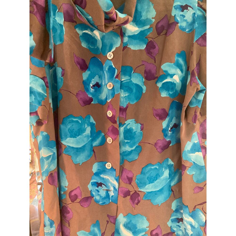 Balmain ~ VINTAGE Pierre Balmain Silk Floral Print Tie-Neck Bow Blouse ~ Sz 42 - Picture 8 of 9